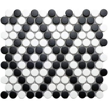 CC Mosaics 9”x10” Penny Round Matte Porcelain Mosaic Tile Black White