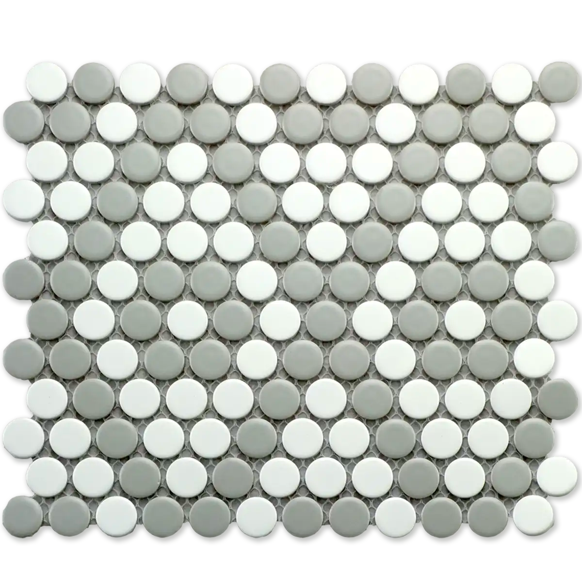 CC Mosaics 9”x10” Penny Round Matte Porcelain Mosaic Tile Grey White