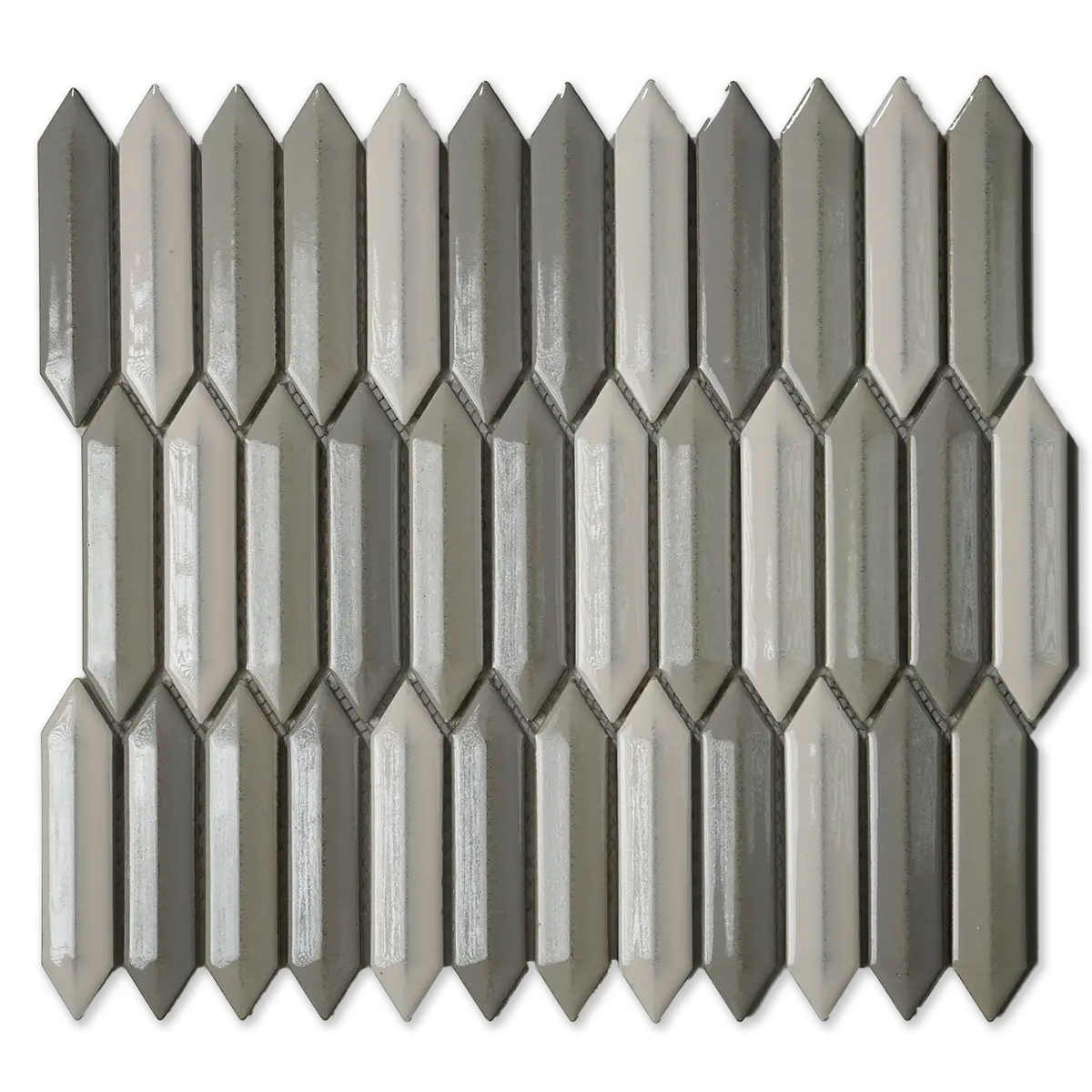 CC Mosaics + 1”x4” 3D Picket 12”x12” Porcelain Mosaic Backsplash Wall Tile Glazed White Tender Grey Taupe