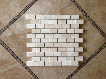 Crema Marfil Polished Marble Brick Mosaic Tile 1x2