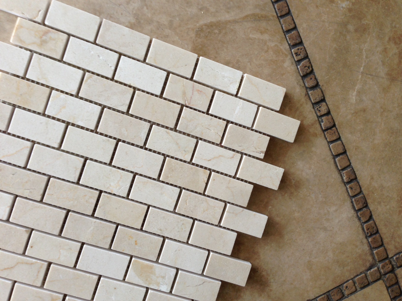Crema Marfil Polished Marble Brick Mosaic Tile 1x2"