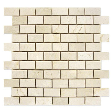 Crema Marfil Polished Marble Brick Mosaic Tile 1x2