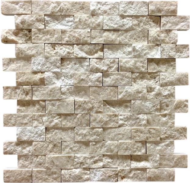Crema Marfil Split Faced Brick Mosaic Tile 1x2"