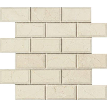 Crema Marfil Polished Beveled Brick Mosaic Tile 2x4