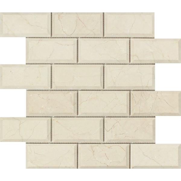 Crema Marfil Polished Beveled Brick Mosaic Tile 2x4"