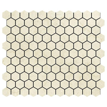Azulejo de piso y pared de mosaico hexagonal Crema Marfil