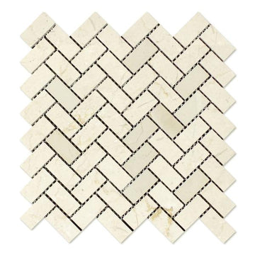 Crema Marfil Polished Herringbone Mosaic Tile 1x2"