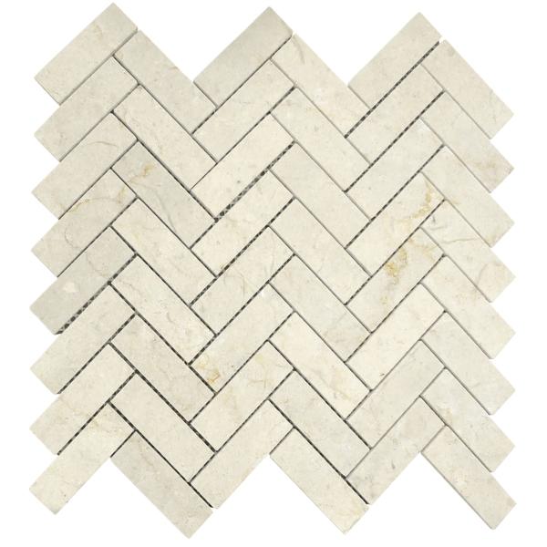 Crema Marfil Polished Herringbone Mosaic Tile 1x3"