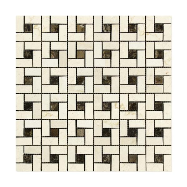 Crema Marfil Pinwheel w/Emp. Dark Polished Mosaic Tile