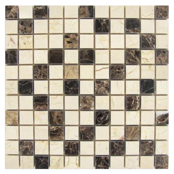 Emperador Dark Polished Mixed Square Mosaic Tile 1x1"