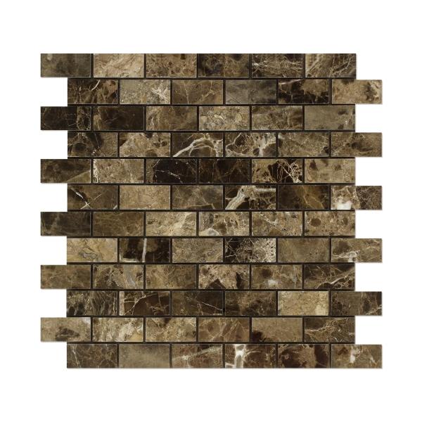 Emperador Dark Brick Mosaic Wall and Floor Tile 1x2"