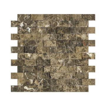 Emperador Dark Split Faced Brick Mosaic Wall Tile 1x2