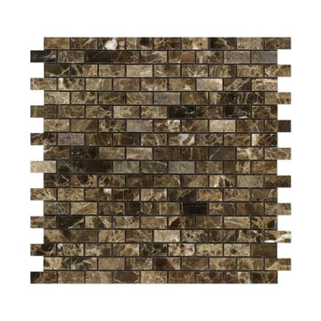 Emperador Dark Mini Brick Mosaic Wall and Floor Tile 5/8x1 1/4