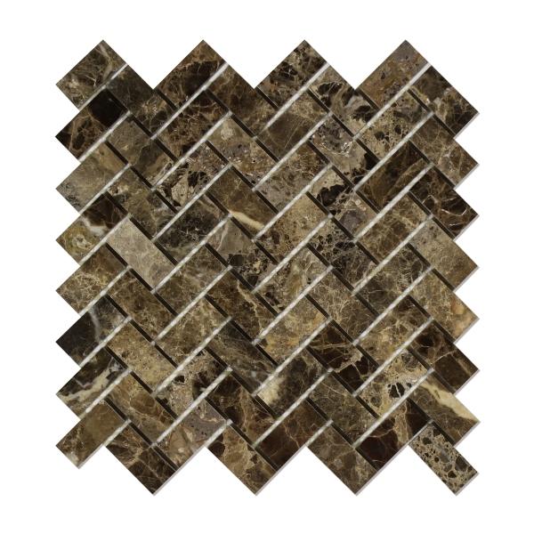 Emperador Dark Polished Herringbone Mosaic Tile 1x2"