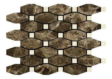 Emperador Dark Polished Long Octagon w/ C. Marfil Mosaic Tile