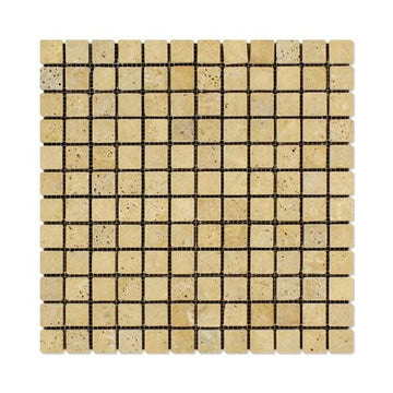 Gold Tumbled Travertine Square Mosaic Tile 1x1"