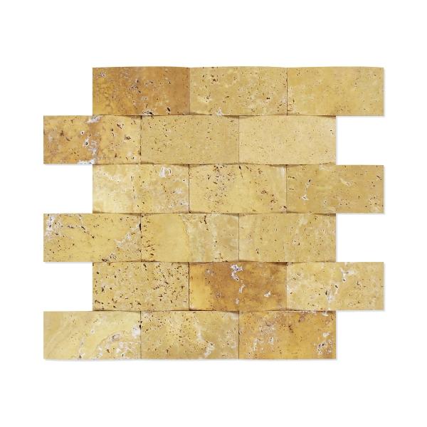 Gold Travertine Brick Round Face Mosaic Wall Tile 2x4"