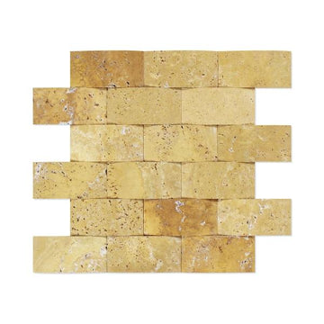 Gold Travertine Brick Round Face Mosaic Wall Tile 2x4