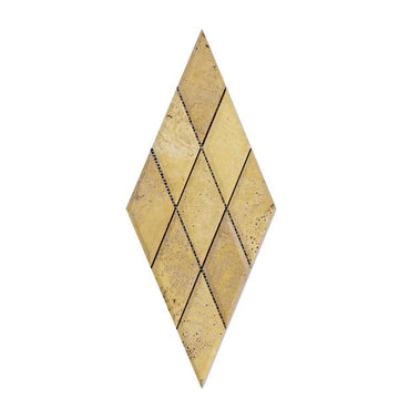Gold Travertine Tumbled Deep Beveled Diamond Mosaic Wall Tile 3x6