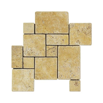 Azulejo de mosaico de patrón mini caído de travertino dorado