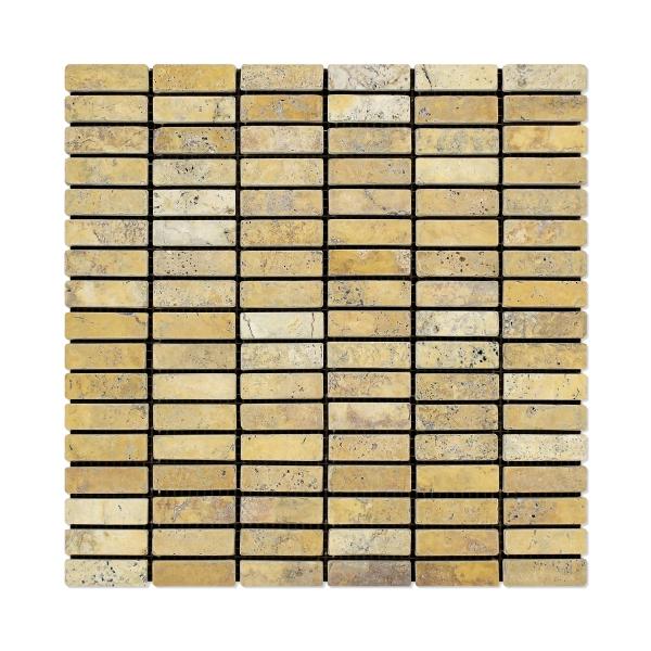 Gold Travertine Tumbled Single Strip Mosaic Tile 5/8x2"