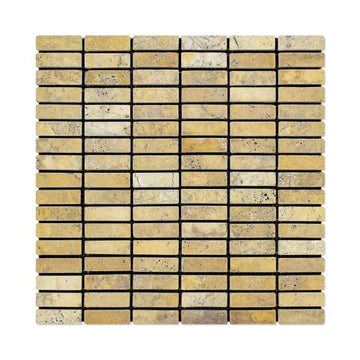 Azulejo de mosaico de una sola tira de travertino dorado caído 5/8x2