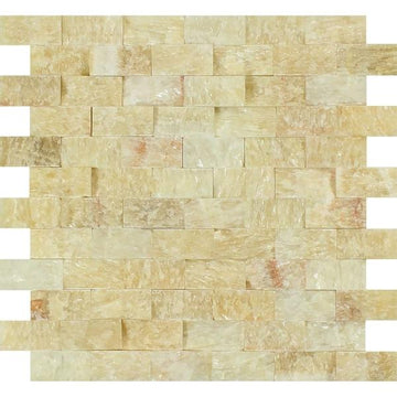 Baldosa de mosaico de ladrillo de cara dividida Honey Onyx para pared y piso de 1x2