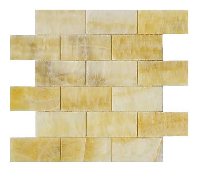 Honey Onyx Polished Brick Mosaic Wall and Floor Tile 2x4"