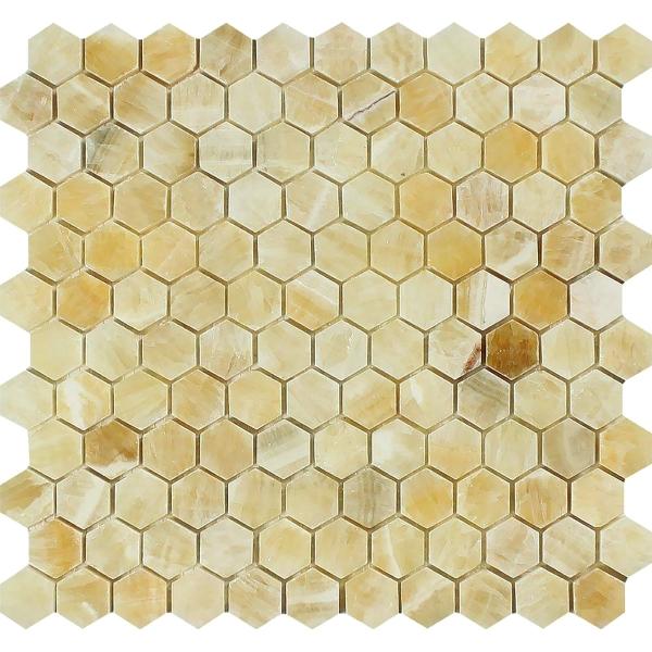 Honey Onyx Polished Hexagon Mosaic Tile 1x1"