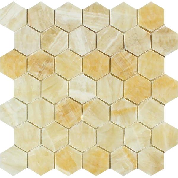 Honey Onyx Polished Hexagon Mosaic Tile 2x2"