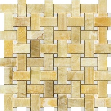 Tejido de cesta pulido Honey Onyx con mosaico de puntos blancos