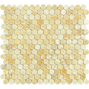Azulejo de mosaico redondo Penny pulido Honey Onyx