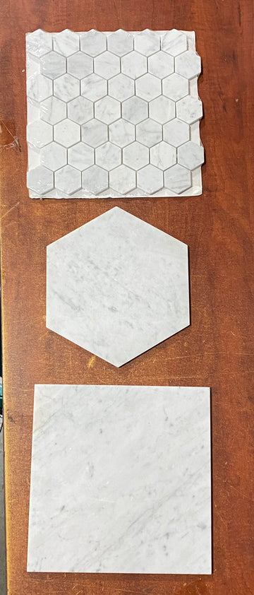 Mosaico hexagonal de mármol italiano blanco de Carrara 10x10 3/8