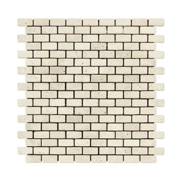 Ivory Travertine Tumbled Mini Brick Mosaic Wall and Floor Tile 5/8x1 1/4
