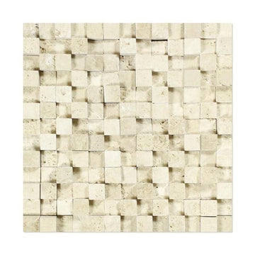 Ivory Travertine Split Faced (Hi-Low) Mosaic Wall Tile 1x1"