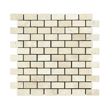 Ivory Travertine Tumbled Brick Mosaic Tile 1x2"