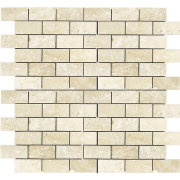 Ivory Travertine Honed Brick Mosaic Wall and Floor Tile 1x2"
