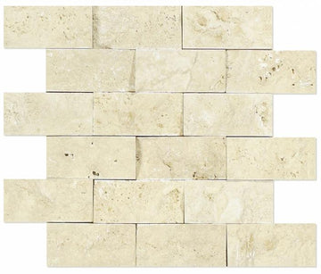 Ivory Travertine Split Faced Brick Mosaic Tile -2x4"