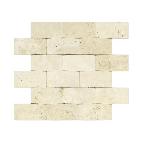 Ivory Travertine Wavy Brick Mosaic Tile 2x4"