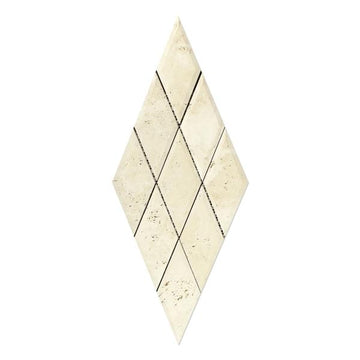 Ivory Travertine Honed Deep Beveled Diamond Mosaic Wall Tile 3x6