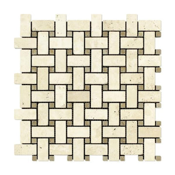 Ivory Travertine Tumbled Basketweave Mosaic Tile