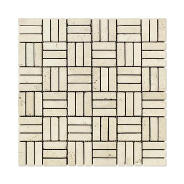Ivory Travertine Tumbled Triple Strip Mosaic Tile 5/8x2