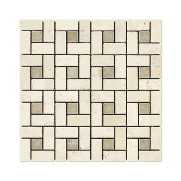 Ivory Travertine Tumbled Pinwheel Mosaic Tile
