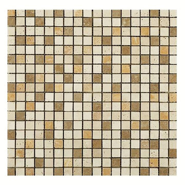 Mixed Travertine Tumbled Square Mosaic Tile 5/8"