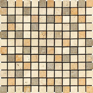Mixed Travertine Tumbled Square Mosaic Tile 1x1