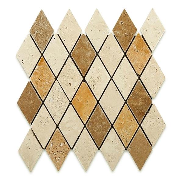 Mixed Travertine Tumbled Diamond Mosaic Tile 2x4"