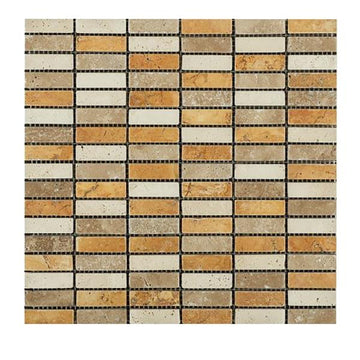 Mixed Travertine Tumbled Single Strip Mosaic Tile 5/8x2