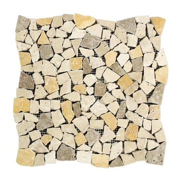 Mixed Travertine Tumbled Flat Pebble Mosaic Floor Tile