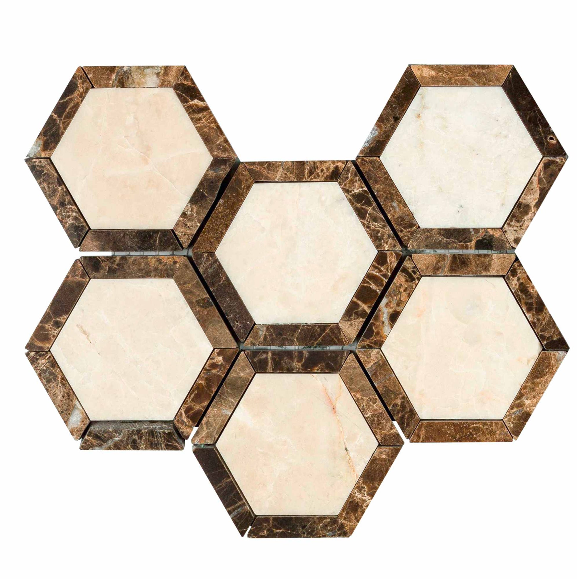 Noble White Cream Hexagon Combination Mosaic Tile