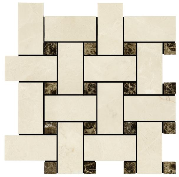 Noble White Cream Basketweave w/ Emp. Dark Mosaic Tile - Large